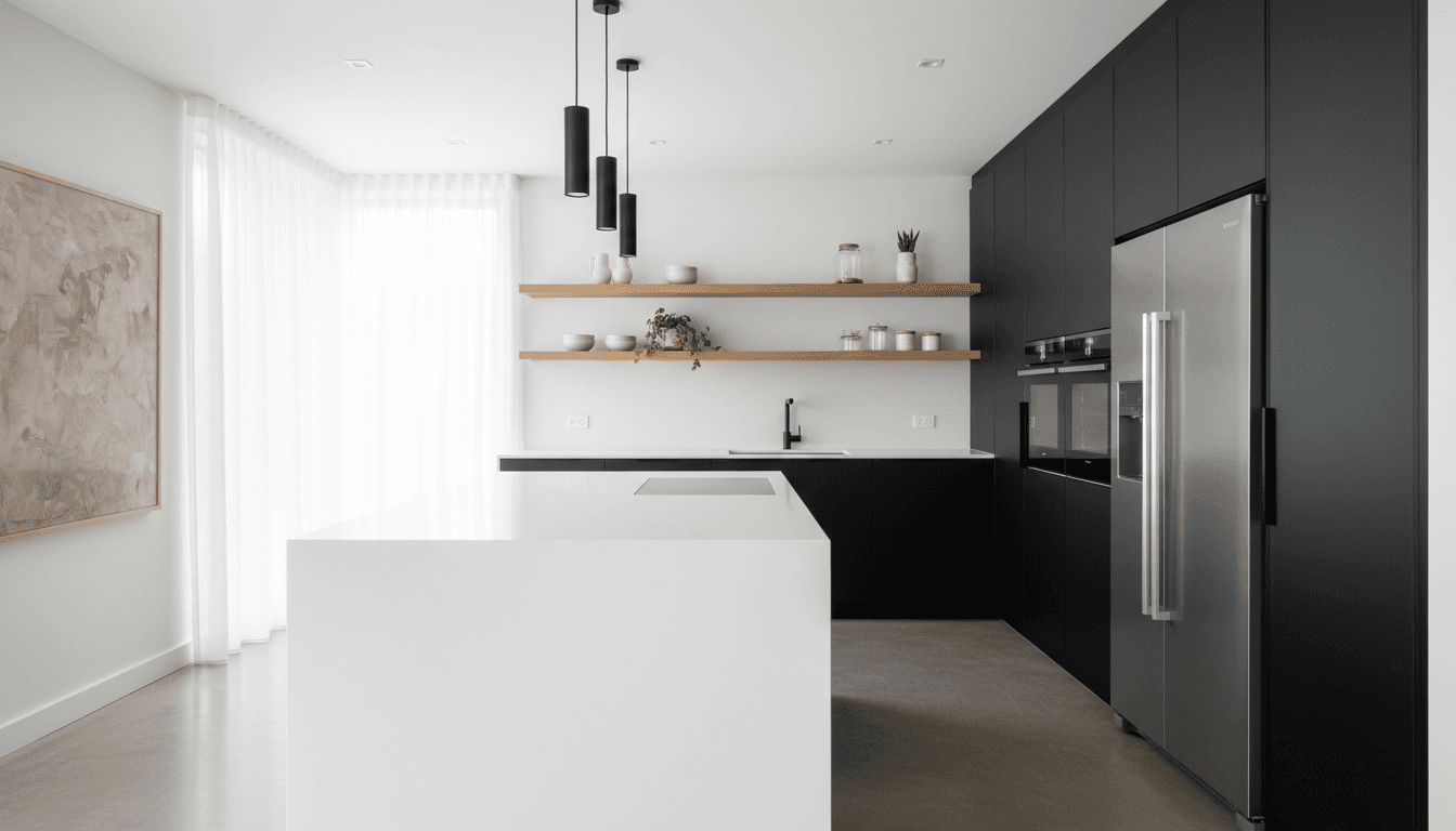 Renovated open-plan kitchen with oak worktops and natural daylight