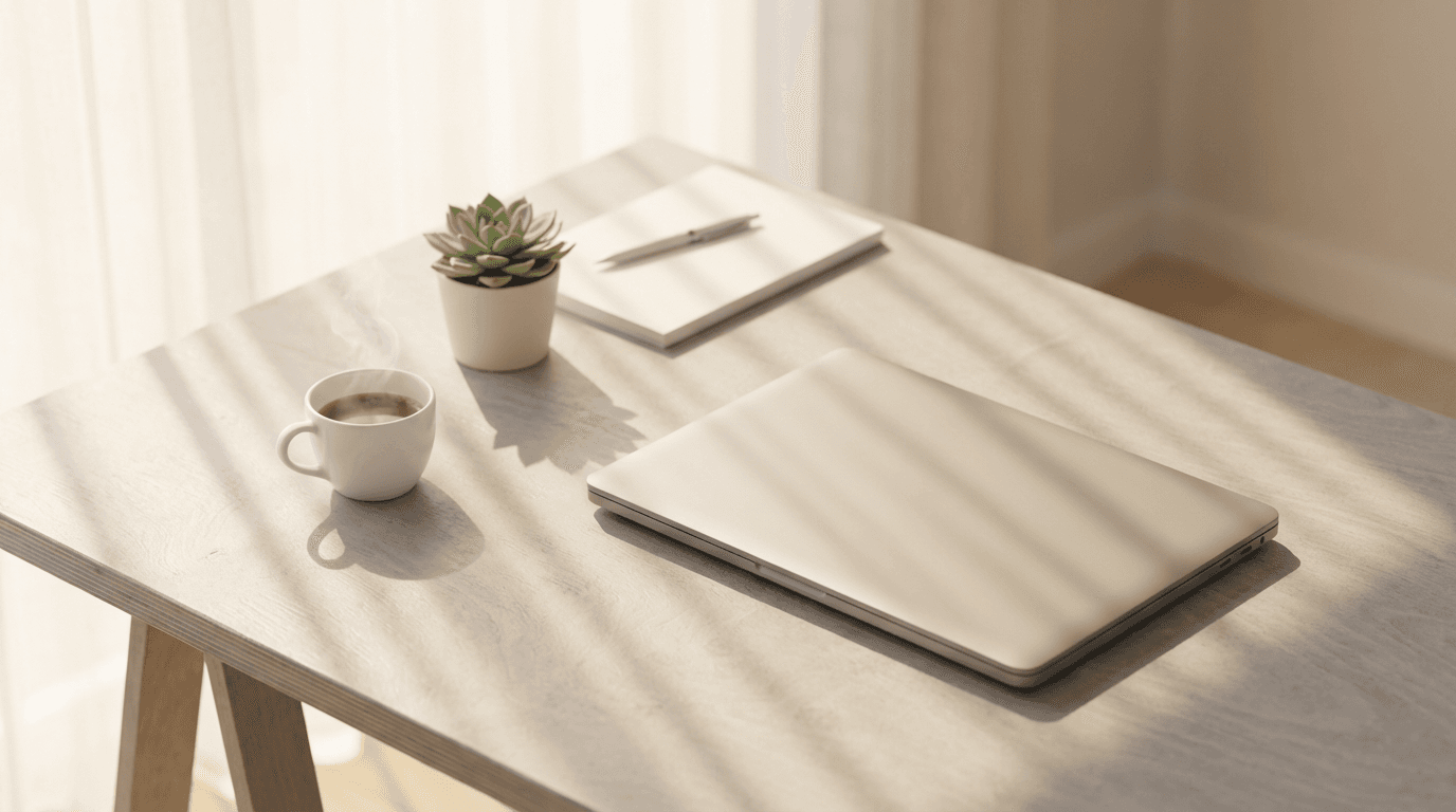 Laptop on a desk showing a system architecture diagram